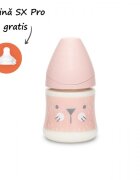 Suavinex Biberon cu tetina rotunda din silicon debit lent pisica roz Hygge 150 ml