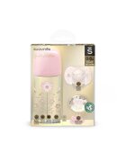 Suavinex Set biberon 270 ml cu suzeta 0-6m si lantisor roz-gold premium