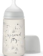 Suavinex Set cadou biberon 270 ml + suzeta 0-6m si clema Spread Joy Silver Premium