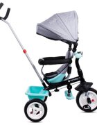 Sun Baby Tricicleta pentru copii 017 Fresh Turquoise Grey cu sezut reversibil 360 control al directiei roti din spuma eva suport pentru picioare pliabil