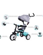 Sun Baby Tricicleta pentru copii 017 Fresh Turquoise Grey cu sezut reversibil 360 control al directiei roti din spuma eva suport pentru picioare pliabil