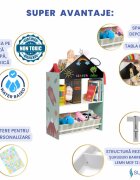 Suporto Biblioteca copii Organizator tip casuta cu raft pentru carti din lemn MDF verde