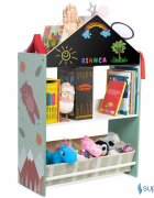 Suporto Biblioteca copii Organizator tip casuta cu raft pentru carti din lemn MDF verde