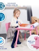 Suporto Birou cu scaunel pentru copii roz cu tabla compatibila cu piese Lego din MDF blat reversibil