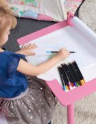 Suporto Birou cu scaunel pentru copii roz cu tabla compatibila cu piese Lego din MDF blat reversibil