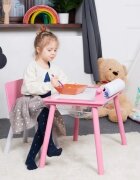 Suporto Birou cu scaunel pentru copii roz cu tabla compatibila cu piese Lego din MDF blat reversibil