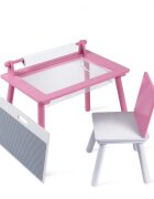 Suporto Birou cu scaunel pentru copii roz cu tabla compatibila cu piese Lego din MDF blat reversibil