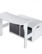 Suporto Birou pentru copii cu scaun convertibil Bancuta 3 in 1 cu masuta si spatii de depozitare lemn MDF alb-gri 3-6 ani