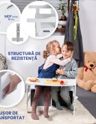 Suporto Birou pentru copii cu scaun convertibil Bancuta 3 in 1 cu masuta si spatii de depozitare lemn MDF alb-gri 3-6 ani