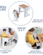 Suporto Birou pentru copii reglabil din MDF cu scaunel reglabil si spatiu de depozitare
