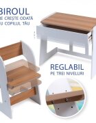 Suporto Birou pentru copii reglabil din MDF cu scaunel reglabil si spatiu de depozitare