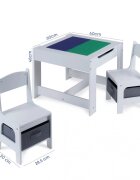 Suporto Masa cu scaune pentru copii si tabla compatibila cu piese Lego din MDF alb-gri 3-6 ani