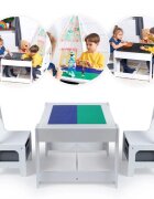 Suporto Masa cu scaune pentru copii si tabla compatibila cu piese Lego din MDF alb-gri 3-6 ani