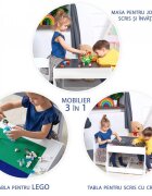 Suporto Masa cu scaune pentru copii si tabla compatibila cu piese Lego din MDF alb-gri 3-6 ani