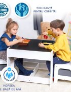 Suporto Masa cu scaune pentru copii si tabla compatibila cu piese Lego din MDF alb-gri 3-6 ani