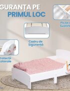 Suporto Pat copii cu protectie laterala si raft depozitare carti si jucarii model Curcubeu 3-8 ani din lemn MDF alb
