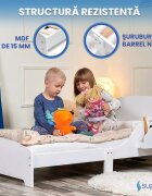 Suporto Pat copii cu protectie laterala si raft depozitare carti si jucarii model Curcubeu 3-8 ani din lemn MDF alb
