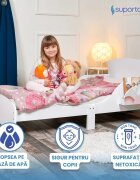 Suporto Pat copii cu protectie laterala si raft depozitare carti si jucarii model Curcubeu 3-8 ani din lemn MDF alb