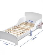 Suporto Pat copii cu protectie laterala si raft depozitare carti si jucarii model Curcubeu 3-8 ani din lemn MDF alb
