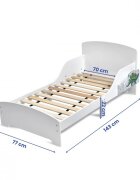Suporto Pat copii cu protectie laterala si raft depozitare carti si jucarii model Dinozaur 3-8 ani din lemn MDF alb