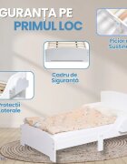 Suporto Pat copii cu protectie laterala si raft depozitare carti si jucarii model Norisor 3-8 ani din lemn MDF alb