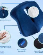 Suporto Perna ortopedica pentru sezut Navy Blue din spuma cu memorie cu suport pentru coccis