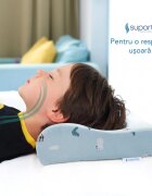 Suporto Perna ortopedica si hipoalergenica din spuma cu memorie 2-9 ani Albastru husa din bumbac 2 inaltimi pentru dormit si suport cervical