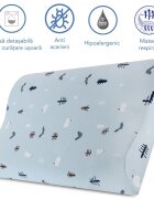 Suporto Perna ortopedica si hipoalergenica din spuma cu memorie 2-9 ani Albastru husa din bumbac 2 inaltimi pentru dormit si suport cervical