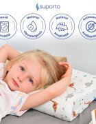 Suporto Perna ortopedica si hipoalergenica din spuma cu memorie 2-9 ani Dinozauri husa din bumbac 2 inaltimi pentru dormit si suport cervical