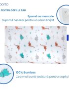Suporto Perna ortopedica si hipoalergenica din spuma cu memorie 2-9 ani Dinozauri husa din bumbac 2 inaltimi pentru dormit si suport cervical