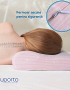 Suporto Perna ortopedica si hipoalergenica din spuma cu memorie 2-9 ani Roz husa din bumbac 2 inaltimi pentru dormit si suport cervical