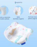Suporto Perna pentru formarea capului Alb Ursulet model cu iepurasi 0-12 luni impotriva plagiocefaliei ortopedica si hipoalergenica din spuma cu memorie husa din bumbac