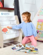 Suporto Raft de carti pentru copii Crem din lemn MDF organizator cu etajere din textil pentru depozitare jucarii carti si caiete 71.5 x 62 x 30 cm