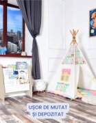 Suporto Raft de carti pentru copii Crem din lemn MDF organizator cu etajere din textil pentru depozitare jucarii carti si caiete 71.5 x 62 x 30 cm