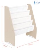 Suporto Raft de carti pentru copii Crem din lemn MDF organizator cu etajere din textil pentru depozitare jucarii carti si caiete 71.5 x 62 x 30 cm