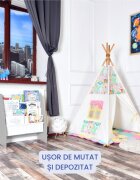 Suporto Raft de carti pentru copii Gri din lemn MDF organizator cu etajere din textil pentru depozitare jucarii carti si caiete 71.5 x 62 x 30 cm