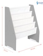 Suporto Raft de carti pentru copii Gri din lemn MDF organizator cu etajere din textil pentru depozitare jucarii carti si caiete 71.5 x 62 x 30 cm