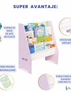 Suporto Raft de carti pentru copii Roz din lemn MDF organizator cu etajere din textil pentru depozitare jucarii carti si caiete 71.5 x 62 x 30 cm