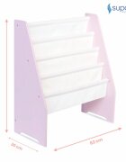 Suporto Raft de carti pentru copii Roz din lemn MDF organizator cu etajere din textil pentru depozitare jucarii carti si caiete 71.5 x 62 x 30 cm