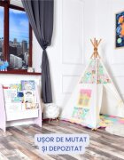 Suporto Raft de carti pentru copii Roz din lemn MDF organizator cu etajere din textil pentru depozitare jucarii carti si caiete 71.5 x 62 x 30 cm