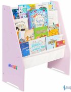 Suporto Raft de carti pentru copii Roz din lemn MDF organizator cu etajere din textil pentru depozitare jucarii carti si caiete 71.5 x 62 x 30 cm