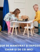 Suporto Set masa si 2 scaune pentru copii Alb din lemn MDF scaun in forma de ursulet varsta 3-6 ani cu margini rotunjite