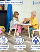 Suporto Set masa si 2 scaune pentru copii Alb din lemn MDF scaun in forma de ursulet varsta 3-6 ani cu margini rotunjite
