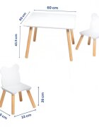 Suporto Set masa si 2 scaune pentru copii Alb din lemn MDF scaun in forma de ursulet varsta 3-6 ani cu margini rotunjite