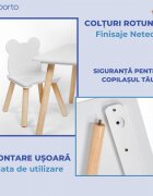 Suporto Set masa si 2 scaune pentru copii Alb din lemn MDF scaun in forma de ursulet varsta 3-6 ani cu margini rotunjite