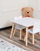 Suporto Set masa si 2 scaune pentru copii Alb din lemn MDF scaun in forma de ursulet varsta 3-6 ani cu margini rotunjite