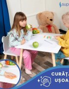 Suporto Set masa si 2 scaune pentru copii Alb din lemn MDF scaun in forma de ursulet varsta 3-6 ani cu margini rotunjite