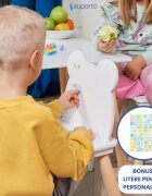 Suporto Set masa si 2 scaune pentru copii Alb din lemn MDF scaun in forma de ursulet varsta 3-6 ani cu margini rotunjite
