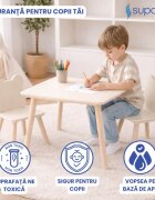 Suporto Set masa si 2 scaune pentru copii Crem din lemn MDF scaun in forma de ursulet varsta 3-6 ani cu margini rotunde