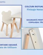 Suporto Set masa si 2 scaune pentru copii Crem din lemn MDF scaun in forma de ursulet varsta 3-6 ani cu margini rotunde